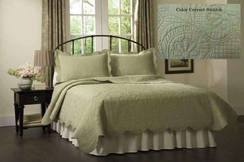 French Tile Full Queen Quilt Tea Green