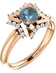 18K Rose Gold Round Cut Blue and White Diamond Geometric-Inspired Ring -- LIFETIME WARRANTY