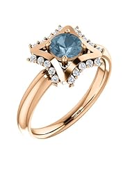14K Rose Gold Round Cut Blue and White Diamond Geometric-Inspired Ring -- LIFETIME WARRANTY