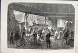 1867 TEA SHIPS EAST INDIA DOCKS MEN WORK OLD PRINT