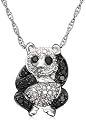 Sterling Silver 1/3 cttw Black and White Diamond Panda Pendant