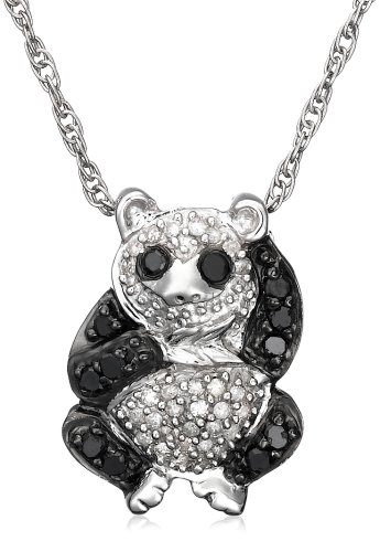 Sterling Silver Black and White Diamond Panda Pendant, (0.33 cttw)