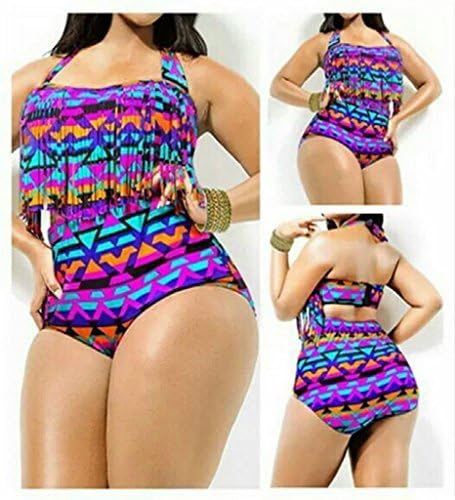 Hotsell Sexy DGXH Womens Plus Size Print High Waist Two Piece Tassel Swimsuits PurpleX-Large Charming