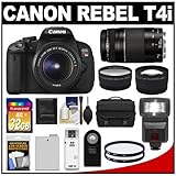 Canon EOS Rebel T4i Digital SLR Camera Body & EF-S 18-55mm IS II Lens with 75-300mm III Lens + 32GB Card + Flash + Battery + Case + Filters + Remote + Telephoto & Wide-Angle Lenses + Accessory Kit