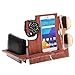 Docking Station Mahogany, Cell Phone Stand for Men - Wooden Desk Organizer for Devices