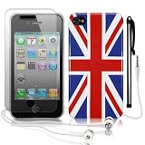 IPHONE 4 / IPHONE 4G UNION JACK GLOSSY BACK COVER CASE / SKIN / SHELL W/SCREEN PROTECTOR STYLUS & HEADSET PART OF THE QUBITS ACCESSORIES RANGEby Qubits