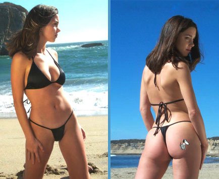 Sexy Thong Bikini Connected Triangle top and Thong Bikini Bottom