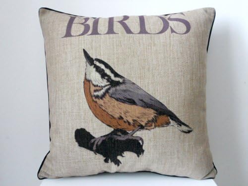 Decorbox Cotton Linen Square Throw Pillow Case Decorativre Cushion Cover Pillowcase with Black Boder Red-breasted Nuthatch Bird 18 "X18 "
