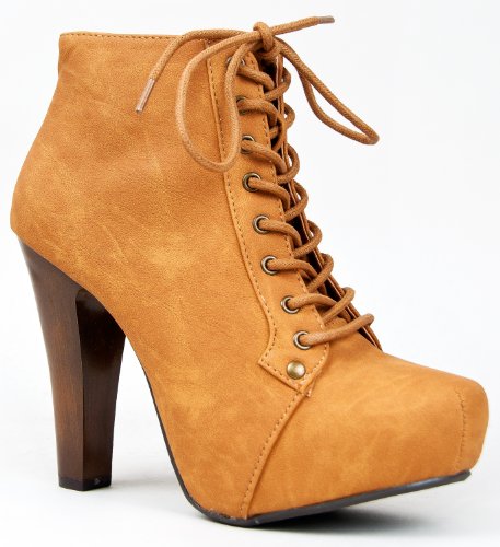 Women’s Qupid Velvet Lace Up Ankle Booties