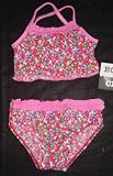 Infant/Toddler Girls 2 PC Swimsuit Ruffle Neck Tankini Red/Blue/Magenta Ditsy