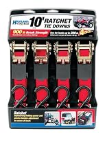 Highland 9210500 Red 10' x 1" Ratchet Tie Down , 300 pound Load Capacity- Set of 4