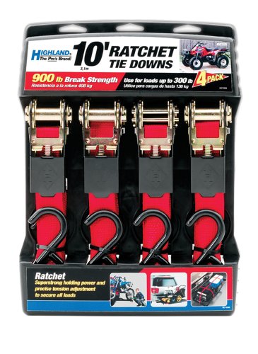 Highland 9210500 Red 10' x 1 Ratchet Tie Down , 300 pound Load Capacity- Set of 4