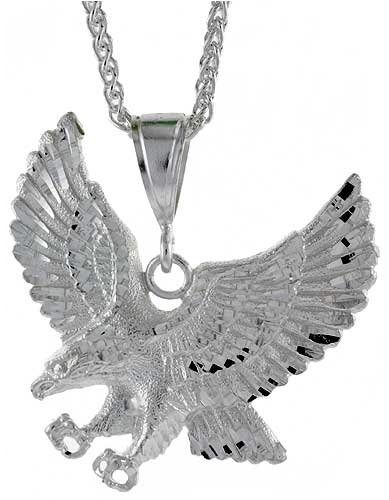 Sterling Silver 2 1/4" (57 mm) Diamond Cut Eagle Pendant