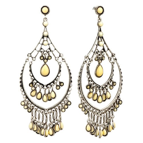 Pugster Silver Chandelier White Drop Resin Filigree Dangle Earrings