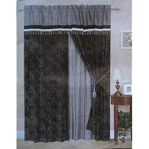 A Pair of Short Fur Grey Black Printing Window Curtains Drapes Panels with Sheer Lining...