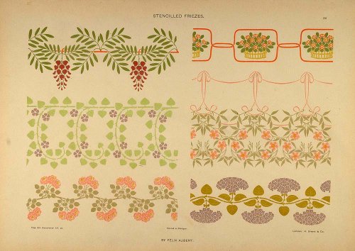 1904 Lithograph Art Nouveau Floral Stencil Designs - Original Lithograph