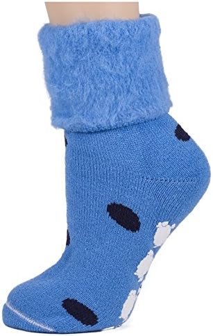 Woollyfeet Brushed Wool Blend Tread Sky Blue Navy Polka Dot Socks