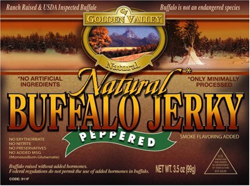 Golden Valley Natural Buffalo Jerky, Peppered, Slab Style, 3.5-Ounce Pouch (Pack of 8) by Golden Valley Natural