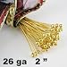 24k Vermeil Ball End Head Pins - 26 Gauge and 2 Inch Long (25 Pieces)