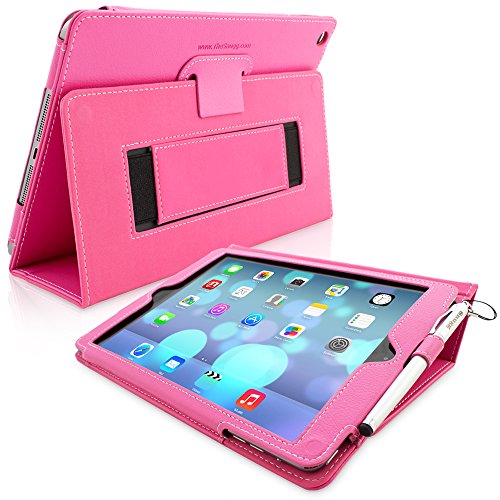 Snugg iPad Air Case - Smart Cover Case with Kick Stand (Hot Pink Leather) for the Apple iPad Air 1