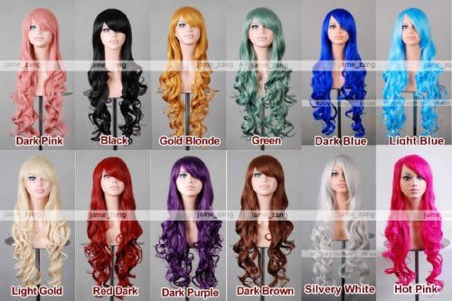 Free Shipping 32" 80cm Long Hair Heat Resistant Spiral Curly 12 Color Cosplay Wig+free Wig Cap