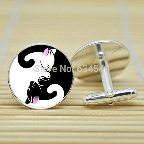 Pretty Lee Sailor Moon - Luna Artemis Inspired Yin Yang In Silver Cufflinks Glass Cabochon Cufflinks C3041