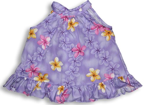 Airbrush Plumeria Hawaiian Aloha Girl's Drawstring Halter Dress & Matching Panties 2PC Cabana Set - Infant Size