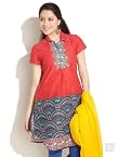 Vibrant Kurta With Scallop Print-Red-36