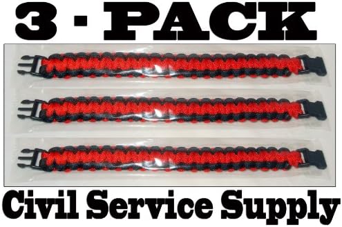 3 Pack of Premium Paracord / Para-cord Survival Bracelets 9" (Large) 11.8 Feet, 7 Inner Yarns - Thin Blue / Red /Line and Black - Police - Fire - EMS - Military - decal - Army - Civil Service Supply Company