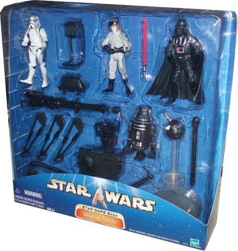 Star Wars Saga 2002 Action Figure Set - Imperial Forces with Stormtrooper with Heavy Blaster Rifle, Darth Vader with Red Lightsaber, AT-ST Driver, Blaster Rack, 2 Stormtrooper Blasters, R4-19, Mouse Droid, Imperial Interrogator Droid and Imperial Tripod Cannon with Generator Container and Projectile