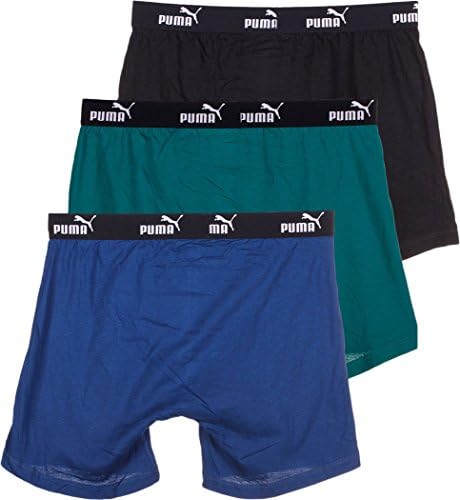 Puma-PUMFW1411593-313-Athletic Fit Cotton Boxer Briefs-3 Pack-Green/Blue-Small