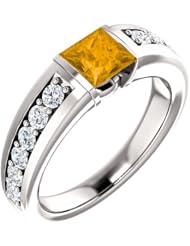 Platinum 5.00x5.00mm Princess Cut Citrine and Diamond Ring -- LIFETIME WARRANTY