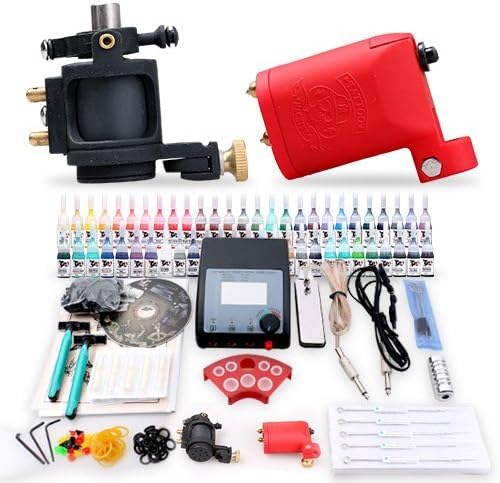 Professional 2 New Design Rotary Tattoo Machine Guns Kit 54 Color Inks Power Supply Kit