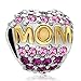 Pugster Mom Mother Pink Birthstone Crystal Charm New Jewelry Beads Fit Pandora Charms Bracelet Gifts