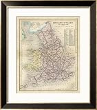 Map of England and Wales Showing Railways and Canals Framed Art Poster Print by James Archer, 25x29