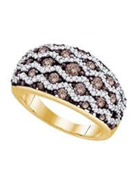 1.22 Carat (ctw) 10K Yellow Gold Round White & Cognac Diamond Ladies Right Hand Fashion Band 1 1/4 CT