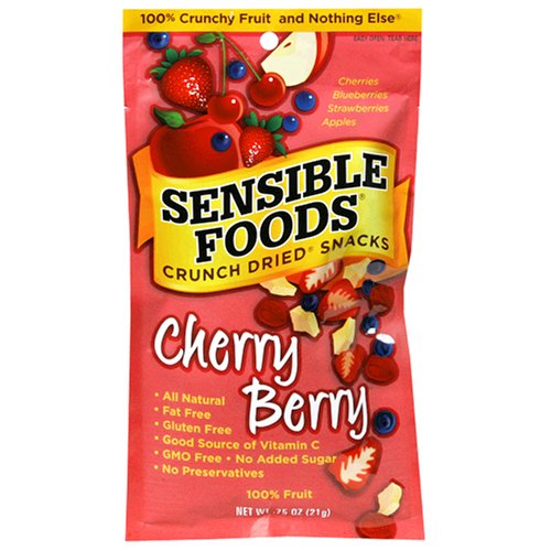 Sensible Foods Crunch Dried Snacks, Cherry Berry, 0.75-Ounce 12-Count Pouch