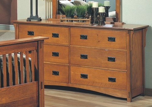 Mission Style Medium Brown Finish Solid Wood Bedroom Dresser w/6 Drawers