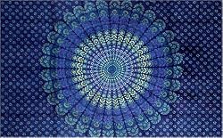 Dark Blue Sanganeer Print Indian Bedspread, Twin Size
