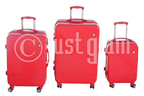 JustGlam - Set 3 Trolley 885 rigid suitcases ABS polycarbonate 8 wheels, small cabin luggage, a TSA lock for US customs