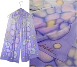 ULRIKE Oblong Chiffon Silk Scarf - A floral chain of faint violets with quiet yellow centers and dots on a field of periwinkle ombred from full strength to pastel and back .