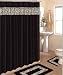 4 Piece Bath Rug Set/ 3 Piece Black Zebra Bathroom Rugs with Fabric Shower Curtain and Matching Rings