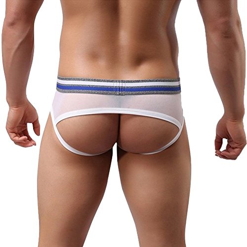 YiZYiF Sexy Men's Underwear Mesh Open Butt Briefs Jockstrap Bikinis Panty White Medium