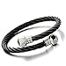 COOLSTEELANDBEYOND Elastic Adjustable Mens Twisted Cable Cuff Bangle Bracelet Stainless Steel Silver Black Two-Tone Polished