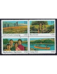 Toy: BOY SCOUTS, CAMP FIRE GIRLS, YMCA CAMPING, BIG BROTHERS, BIG SISTERS ~ INTERNATIONAL YOUTH YEAR #2163a Block of 4 x 22￠ US Postage Stamps