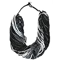 Multilayer Seed Bead Necklace - Black/ White/ Gray