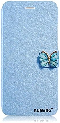 KUMENG iPhone 6/6S Case, [Butterfly Buckle Case] Silk Clamshell Grain Pu for IPhone 6/6s (4.7 inch Display) Natural Silk Pattern Stand Case Cover (with 1 Card Slots)-Blue