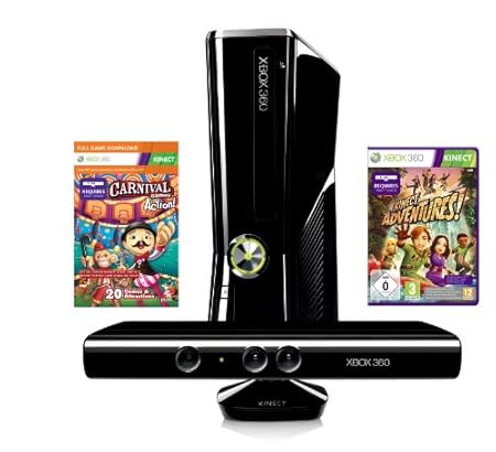 Xbox 360 - Konsole Slim 4 GB inkl. Kinect Sensor, Carnival und Kinect Adventures, schwarz-matt