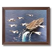USS Washington Naval Ship Military Fighter Jet Airplane Aviation Wall Picture Cherry Framed Art Print