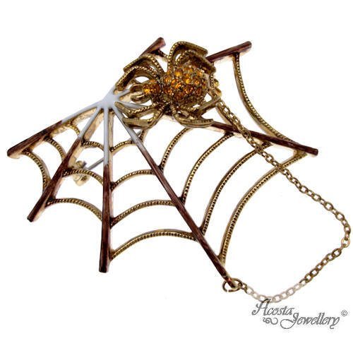 Acosta Jewellery - Topaz Swarovski Crystal - Spider Web Brooch